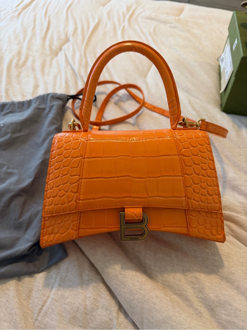 Balenciaga Orange Croc-Embossed Handle Bag
